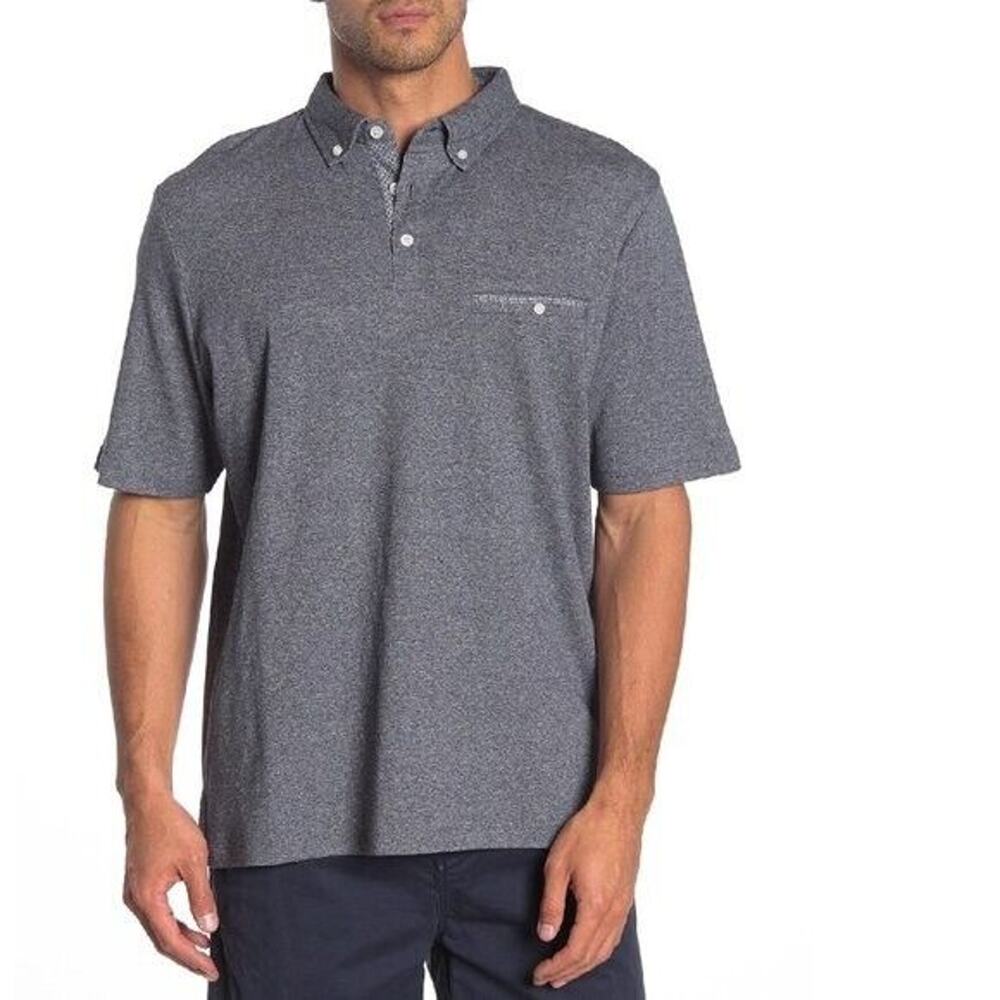 Thomas Dean Polo Shirt Mens XXL 2XL Heathered Gray Cotton Knit Short Sleeve